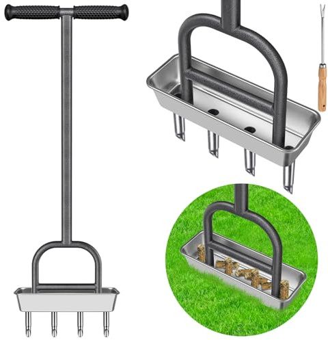 Lifeswell Aireador de césped, Aerificador Manual para césped, Carpintero con Bandeja y Herramientas de jardín, Herramienta de ventilación con Mango de Goma para airear el césped, Suelos compactados