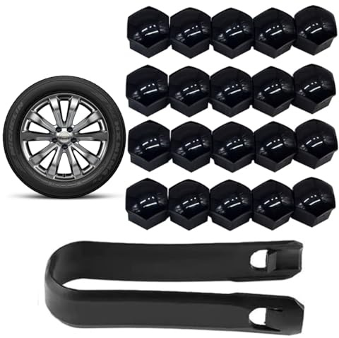 JUGUTA Cerchi In Lega 17 Copridadi Ruota 17Mm 20 Pezzi Copridadi Bullone Ruota, Copridadi Esagonali Per Pneumatici Con Set Di Strumenti Di Rimozione Per Auto (Nero)