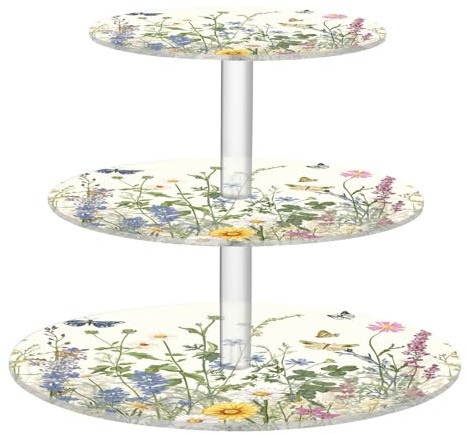 Blueangle 3-Tier Round Cupcake Stand – Colorful Herbs and Flowers Acrylic Dessert Tower, Non-Slip Tiered Dessert Stand for Baby Shower, Birthday, Wedding Party （540）