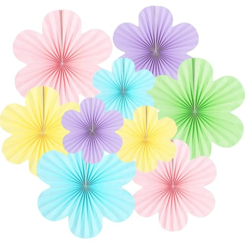 CUEMOON 9 Stück Papier Fächer Dekoration, Papierblumen zum Aufhängen Rosa Blumen Papier Party Deko Set für Hochzeit Geburtstag Tea Party Tischdeko Classroom Kirschblüten (Farbe)