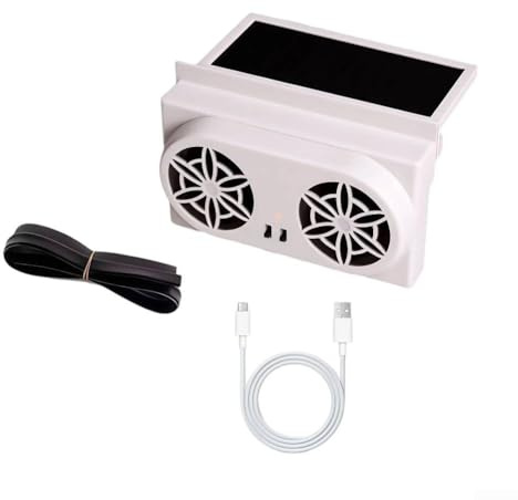 Eawfgtuw Solar Powered Car Window Fan with USB Port - Dual Power Exhaust Ventilator for Auto Cooling & Air Circulation, Fit Vehicle Fan with Self-Adhesive Strip(White)
