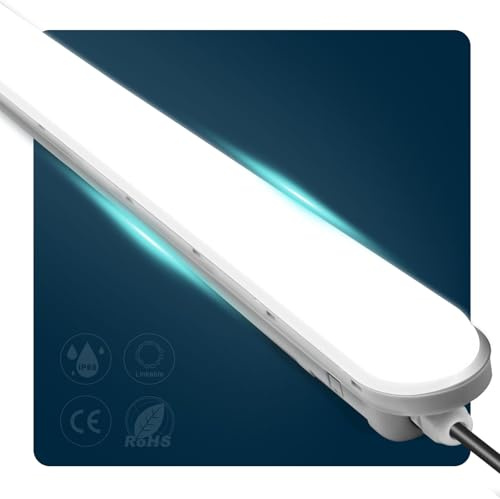 buling Feuchtraumleuchte LED 150CM, 60W 7500LM Röhre Lampe, Verknüpfbar Wannenleuchte IP65 Wasserfest Leuchtstoffröhre Leuchte für Büro Keller Garage, Kaltweiß 6000K