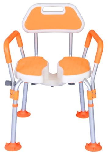 U-Shaped Shower Chair Adjustable Bathtub Tub Bench Bath Seat Shower Stool with Back and Armrests Bathroom for Pregnant Elderly Seniors,Orange,Rubber Pads(Orange,Suction Cup Pads)