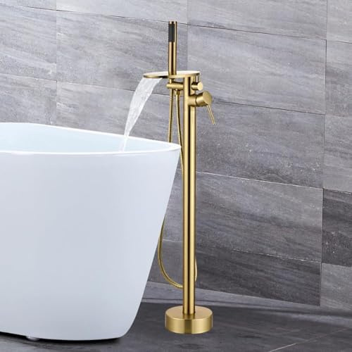 KUNYOS Freistehende Armatur Badewanne Wasserfall 360° Drehbar Wasserhahn Bad Dusche Mit 2 Strahlarten Wasserauslässe,Gold