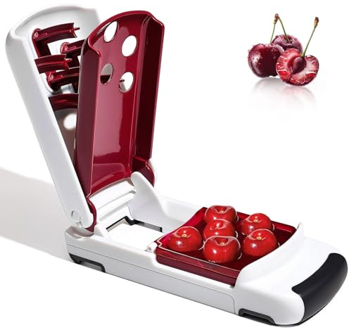 6-in-1 Cherry Stoner Pitter Tool, Quick Release Multi Cherries Pitter with Ergonomic Push Design - Easy to Use for Making Cherry Jam Dishes