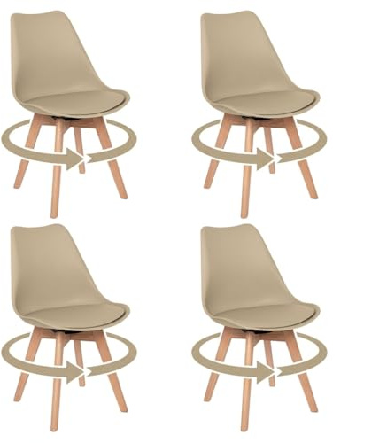 EGGREE 4er Set Esszimmerstuhl Drehbar, Stuhlbeine aus Holz, Gepolstert Stühle ohne Arme Drehstühl - Helles Khaki