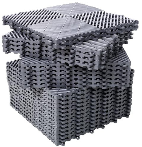 Baldosas entrelazadas para garaje, 25 alfombrillas de plástico resistente, 15.6 x 15.6 pulgadas, suelo antideslizante de drenaje, cubierta de piso de garaje de primera calidad para taller, cobertizo y
