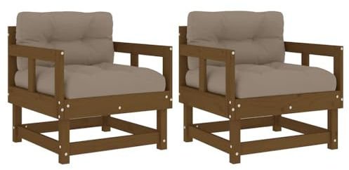 Mhdvray Gartenstuhl Set Honigbraun 2er Kiefernholz 64x61x62 cm mit Taupe Kissen loungesofa Outdoor Balkon Couch Robustes Massivholz für Garten Terrasse und kleine Balkone