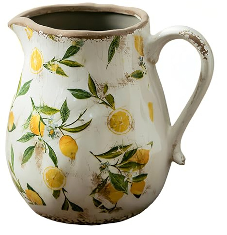 Syddol - Jarrón de cerámica vintage de limón, jarra rústica de esmalte agrietado para flores frescas, maceta decorativa a prueba de fugas para cocina y decoración del hogar (pequeño 16 cm/grande 20 cm