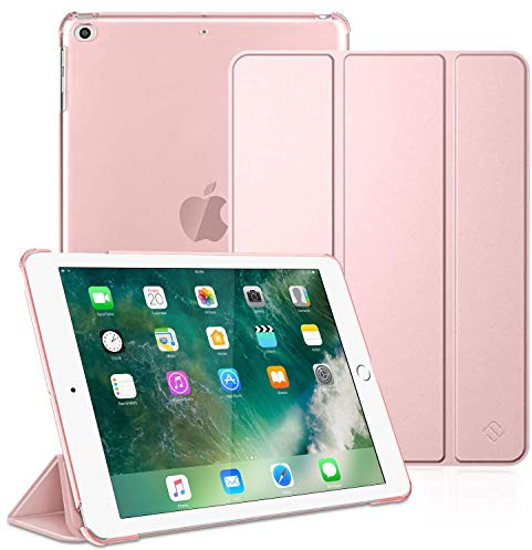 FINTIE Coque pour iPad 6ème/5ème Génération Version 9.7 Pouces 2018/2017 - Etui Mince et Léger Housse Arrière Semi-Transparent Support Protecteur Sommeil/Réveil Automatique, Or Rose