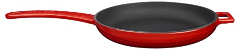 Lava Cookware – Sartén hierro fundido esmaltado Barbacoa con mango de metal, redondo, 20 cm, color rojo
