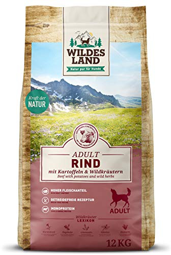 Wildes Land - Nr. 5 Rind - 12 kg - mit Kartoffeln und Wildkräutern - Glutenfrei - Trockenfutter für Hunde - Hundefutter mit hohem Fleischanteil Hohe Verträglichkeit