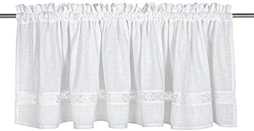 Skandinavisch Französisch Design Scheibengardine Kurzgardine Bistrogardine Gardine Vorhang Landhaus 55 x 250 cm (HxB) mit Spitze weiß Baumwolle Shabby French Vintage Nostalgie