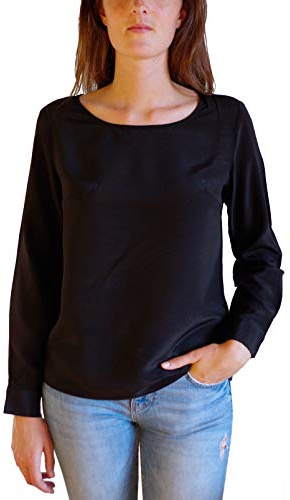 Posh Gear Damen Seidenbluse Rotondoseta Bluse aus 100% Seide, schwarz, Größe M