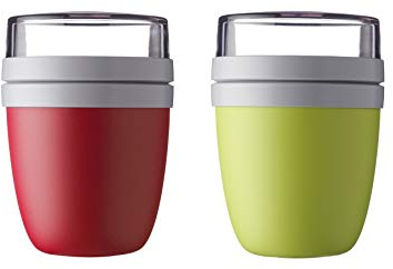 Mepal | Lunchpot Ellipse Mixed | Lemon Lime + Nordic Red | Müslibecher to go | Unterteilung für Joghurt & Müsli | 500 ml + 200 ml | Geeignet für Gefrierschrank, Mikrowelle & Spülmaschine