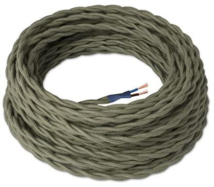 Amarcords - Câble électrique textile couleur SAUGE, torsadé, lin, 30 mètres, à 2 brins 2x0,75 - Fil vintage en tissu coloré, pour lampes, lustres, appliques et abat-jours.