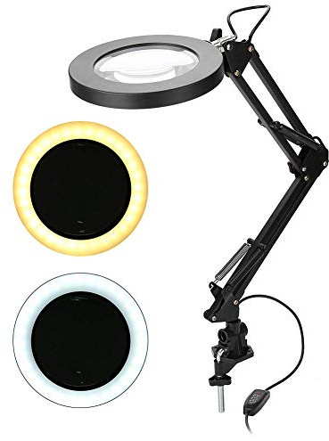 Lente 5 dioptrías lámpara de aumento 8 W lámpara de mesa LED con abrazadera de 2 colores, lámpara de trabajo para lectura artesanal de dientes y belleza