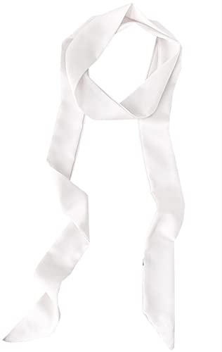 GUZOSJO Solid Color Long Neckerchief Pure Skinny Scarf Necktie Handbag Wrap Handle Satin Belt (White)