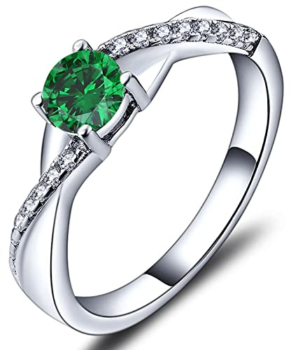 YL Verlobungsring Ehering 925 Sterling Silber mit Grün Zirkonia Mai Geburtsstein Unendlichkeit Ring Solitärring für Damen（Größe 56）
