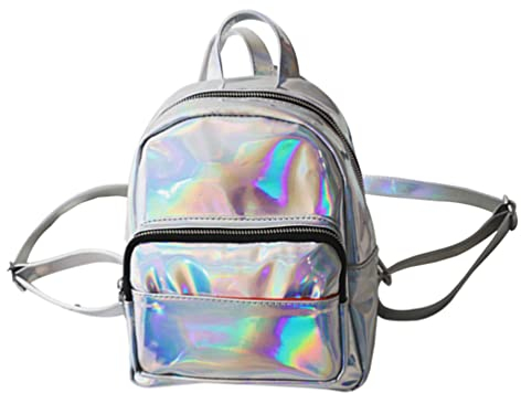 VALICLUD Chic Holographische Rucksack Modische Rucksack Hologramm Schule Schulter Tasche für Frauen Mädchen Teens Satchel- Grau
