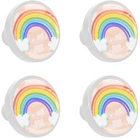 Möbelknöpfe Regenbogen Möbelgriff Kristall Schubladenknöpfe Drucken Dekorativer Knopf Für Kinderzimmer Kindergarten Babyzimmer 4 Stück 3.3x2.5 cm