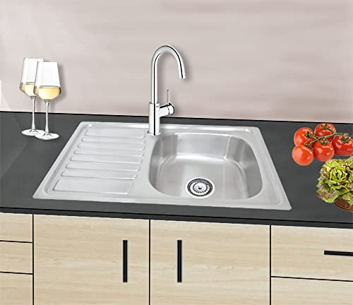 80x50cm évier inox 304 18/8 0,8mm, évier en acier inoxydable 1 Bac,Évier de cuisine,Brossé Rectangle (Égouttoir à gauche)