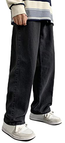 ORANDESIGNE Vaqueros Hombres Jeans Y2K Moda Jeans de Cintura Alta Y2K Denim Ladies Suelto Jeans Rectos Pantalones Anchos Casuales A Negro M