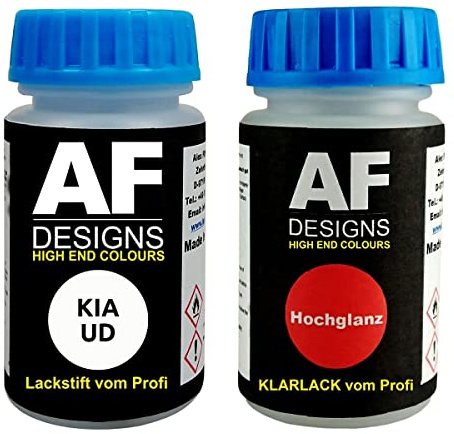 Alex Flittner Designs Stylo de retouche compatible avec KIA UD Clear White + Set de peinture automobile comprenant vernis transparent et peinture de base, 50ml chacun