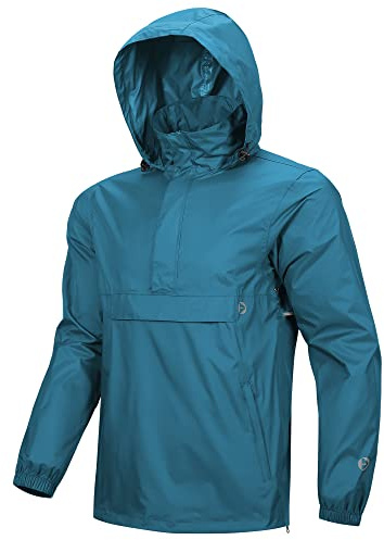 Outdoor Ventures Herren Regenjacke Packbarer Wasserdichter Regenpullover | Reflektierende Streifen, Versteckte Kapuze, Seitlicher Reißverschluss, 3 Taschen, Leicht, Winddicht, Atmungsaktiv, Angeln