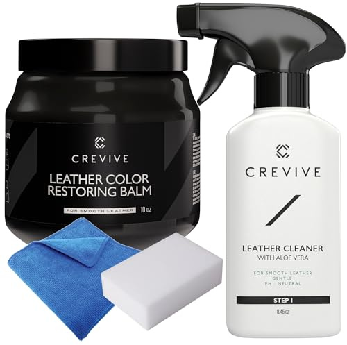 CREVIVE Lederreiniger 250 ml & Leder Reparatur Set Schwarz 300 ml - Lederpflege Auto - Lederreparatur Sofa - Autositz Reparatur