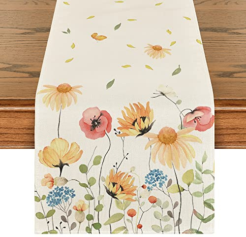 Artoid Mode Blumen Blüten Sommer Tischläufer, Waschbar Saisonnal Küche Tisch Dekoration Drinnen Urlaub Party Dekor 40x140 cm