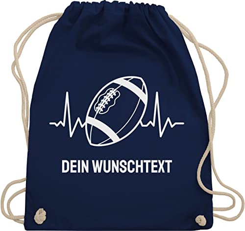 Turnbeutel Rucksack - Geschenke - Football Geschenk personalisiert mit Namen und Herzschlag American Football Männer Superbowl - Unisize - Navy Blau - tasche stoffsackerl beutel sportbeutel