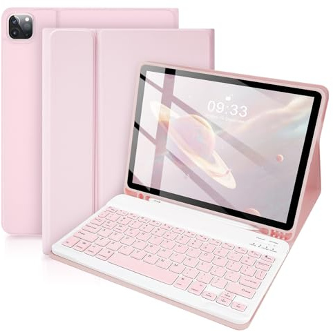 SOPPY Custodia con Tastiera per iPad Air 11 pollici (M3 2025 / M2 2024) e Air 4a/5a Gene e iPad Pro 11 pollici (1a/2a/3a/4a), Cover con Tastiera Staccabile, con Slot per Penna Stilo, Rosa