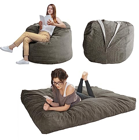 MAXYOYO Sitzsack-Stuhl – umwandelbarer Stuhl, lässt Sich vom Sitzsack zum Bett zusammenklappen – großes Sofa mit weichem Mikrofaserbezug, Perfekter Lounge- oder Gaming-Stuhl, Anthrazit – voll