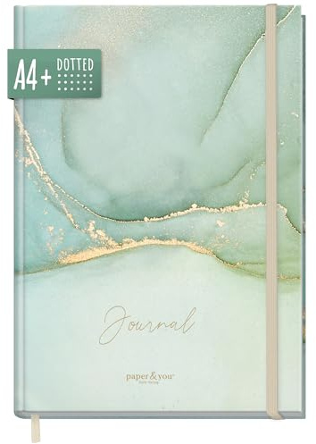 paper&you® Dotted Journal A4+ med elastiskt band Soft Green 156 sidor, prickig anteckningsbok, skissbok, dagbok - hållbar & klimatvänlig