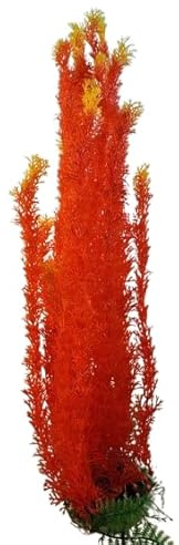Jumbo Extra Large Tall Plastic Aquarium Plants Stand 50-52cm Tall Orange Leaf Artifical Foliage