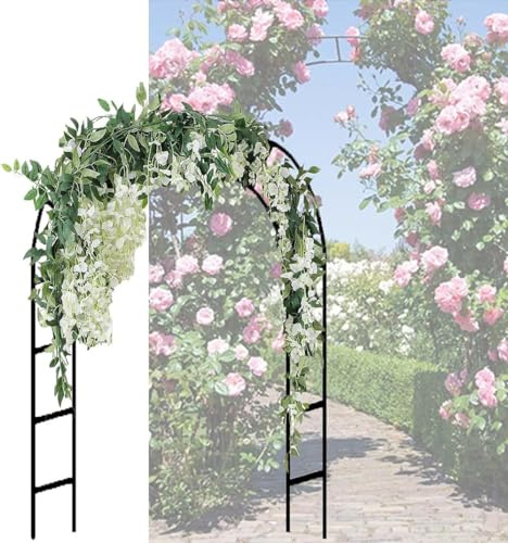MISKYN Arco De Jardín De Metal con Base, Arco De Boda Interior/Exterior Duradero Arcos Decorativos para Rosas Plantas Trepadoras,Blanco,W3.5M*H2.2M