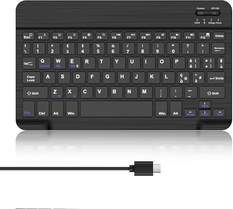 WAVATA Tastiera Bluetooth per iPad 10/10.2, Air 11, A9+/S6 Lite, Ricaricabile Wireless Tastiera per Tablet (10.9/11 Pollici) iOS/Windows/Android, Ultra Sottile, QWERTY Layout, Nero