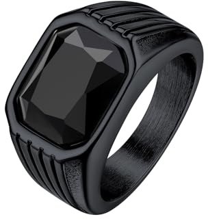 Bestyle Herrenring in Schwarz - Onyx Edelstahl Ringe mit Achat, Quadratisch, Bandring, Vater/Papa Schmuck, Größe 72