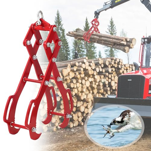 IDEALHOUSE 28in Log Lifting Tongs,4 Claw Tractor Grapple,Timber Claw Hook,Swivel Dragging Steel Tongs Log Lifting,Lumber Skidding Tongs Logging Grabber,Heavy Duty Grapple Timber Claw,Red