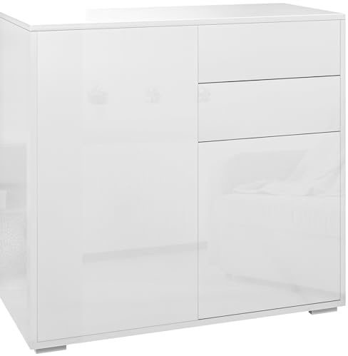 HOMCOM Mobiletto 2 Cassetti e 2 Ante 79x36x74cm Bianco Lucido