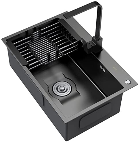 Küchenspüle Küchenspüle 304 Edelstahl Rundes Waschbecken Mini Kleines Untertisch-Einbauwaschbecken (Color : Schwarz, S : 65 * 45 * 22cm)