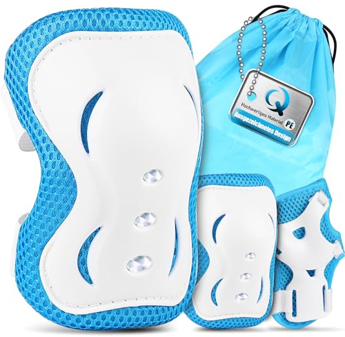 QINLECTRI Kinder Protektoren Set - Knieschoner, Ellenbogenschützer, Handgelenkschoner für Skateboard, Roller, Skaten, Fahren, Outdoor Sport (Blau)