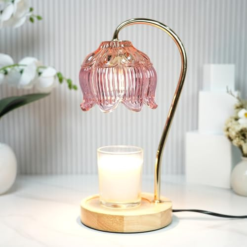SupBri Dimmable Flower Candle Warmer Lamp, Pink Candle Warmer with Timer & 4Bulbs, Birthday Gifts for Women, House Warming Gifts New Home Bedroom Decor