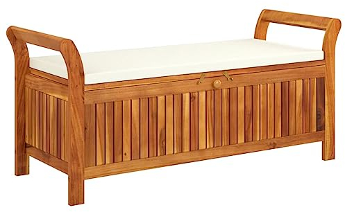 Makastle Gartenbank mit Stauraum, Garten Sitzbank Kissenbox Auflagenbox Bank Box Truhenbank mit Kissen, 126 x 50 x 60 cm Massivholz Akazie
