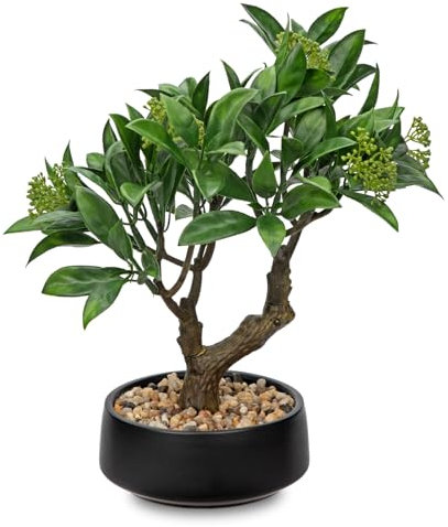 Oairse Artificial Bonsai Tree Small Ficus Bonsai Tree 33cm Indoor Bonsai Tree Fake Potted Plant Decorative Faux Ficus Plant with Ceramic Pot for Home Office Living Room Bathroom Table Shelf Decor