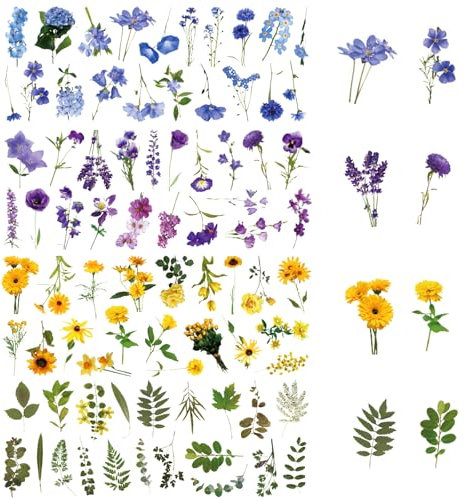 Lot de 160 autocollants floraux transparents Autocollants pour Scrapbooking Plantes Naturelles Autocollants Vintage Stickers Fleurs Colorées pour Journal DIY Artisanat Album Téléphone