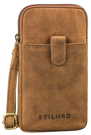 STILORD Amara Kleine Leder Tasche zum Umhängen Brustbeutel Handytasche Umhängetasche Brusttasche für Handy Smartphone Crossbody Bag XS Echtleder Vintage Damen und Herren Farbe:Torino - braun
