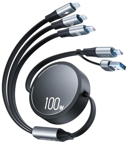 CAFELE 100W Multi Charger Cable USB A/C,6 IN 1/110CM PD3.0 5A Fast Charging Retractable Cable Typ C/Phone/Micro USB for Phone 17,16,16 Plus,16 Pro Max,15 Serie,MaBook,Pad,Galaxy,Tablet