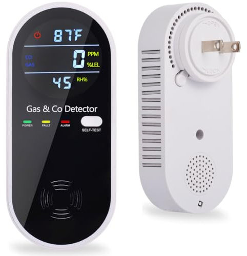 KH Alert Plug in Carbon Monoxide and Natural Gas Detector, Combination Gas & Carbon Monoxide Detectors for Travel with Temperature Humidity Display, 4 in 1 CO and Gas Detector for Home/Tra